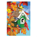 Colorful Bird House Suede Garden Flag