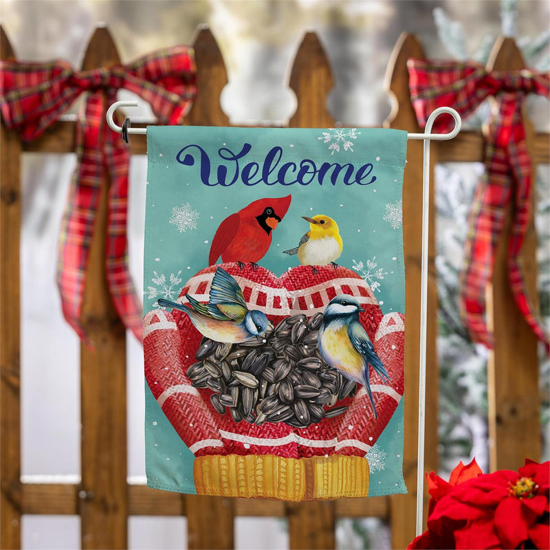 Welcome Bird Friends Suede Garden Flag