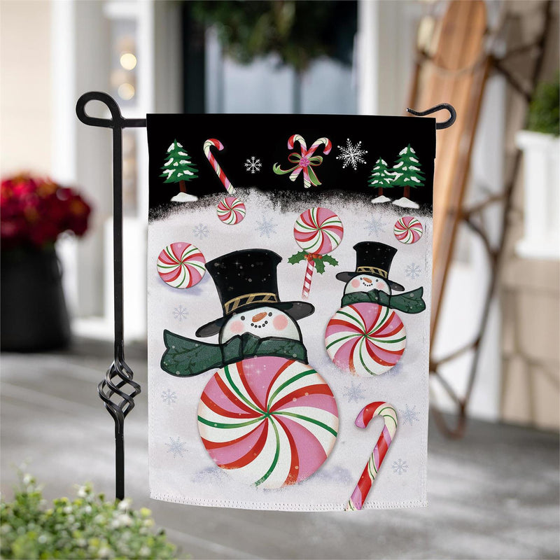Peppermint Snowmen Suede Garden Flag