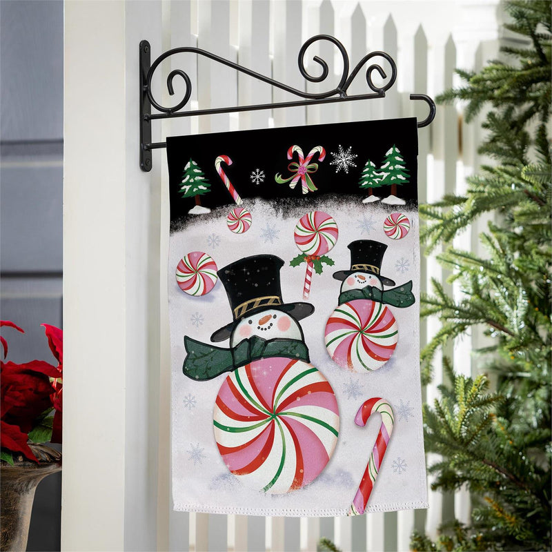 Peppermint Snowmen Suede Garden Flag