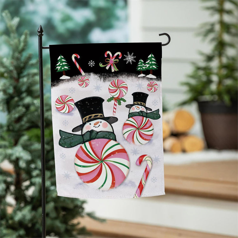 Peppermint Snowmen Suede Garden Flag