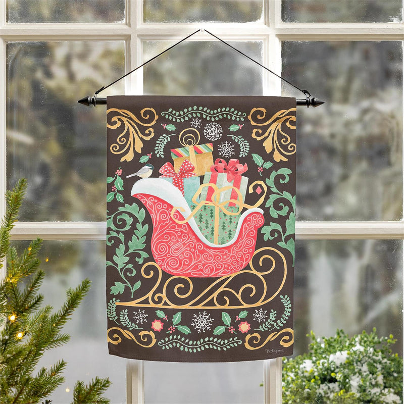 Nutcracker & Sleigh Suede Garden Flag