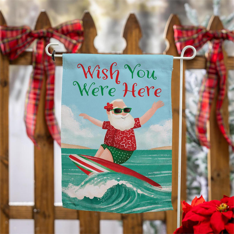 Surfing Santa Reversible Suede Garden Flag