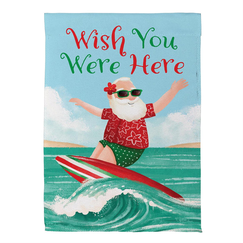 Surfing Santa Reversible Suede Garden Flag