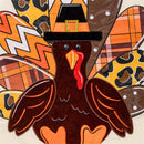 Give Thanks Patterned Turkey Applique House Flag