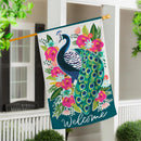Floral Peacock Applique House Flag
