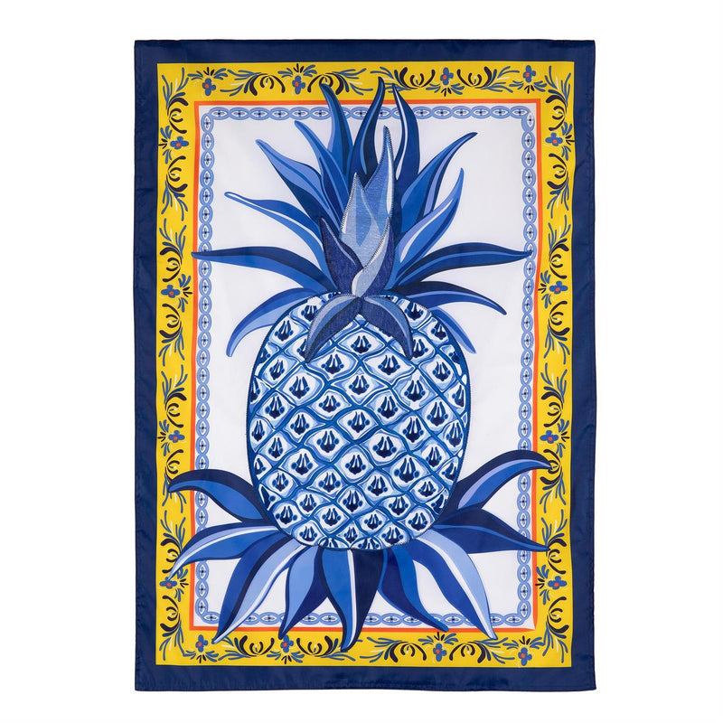 Blue & White Pineapple Applique House Flag