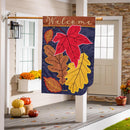 Fall Leaves On Navy Applique House Flag