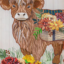 Highland Cow Fall Floral Applique House Flag