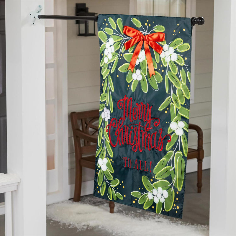 Merry Christmas Mistletoe Applique House Flag