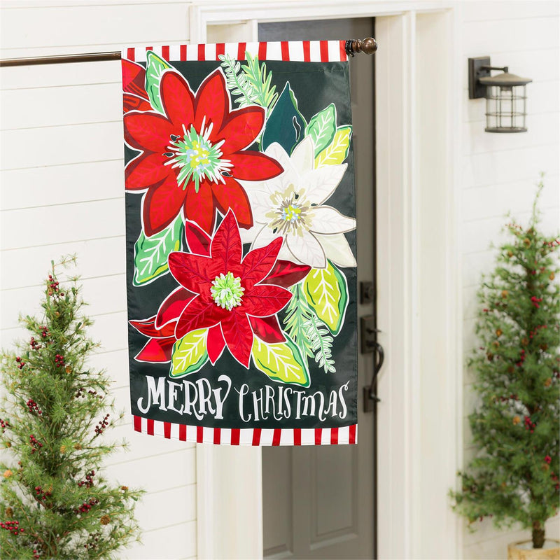 Holiday Poinsettia Applique House Flag
