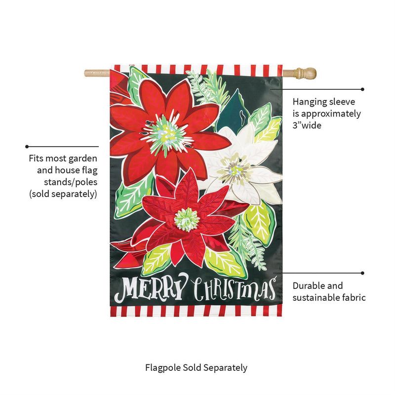 Holiday Poinsettia Applique House Flag