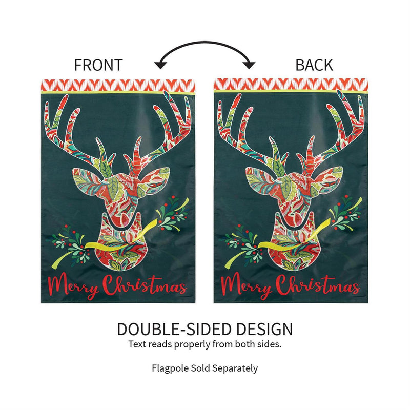 Patterned Reindeer Applique House Flag