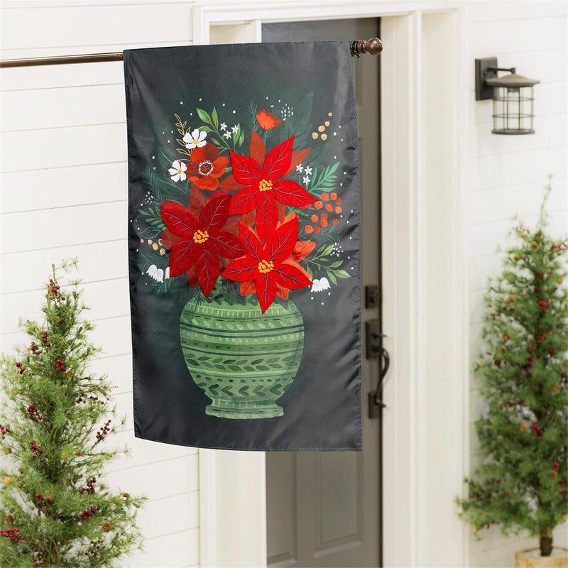 Floral Poinsettia Vase Applique House Flag