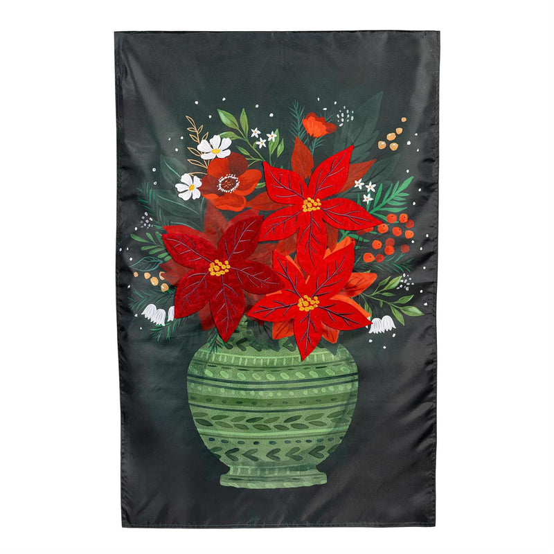 Floral Poinsettia Vase Applique House Flag