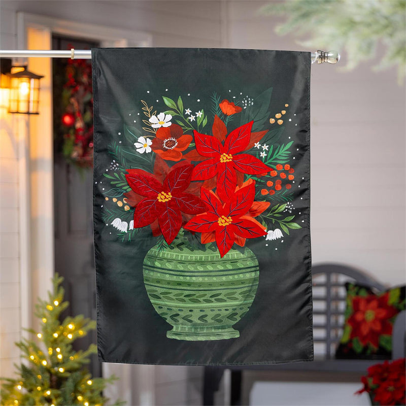 Floral Poinsettia Vase Applique House Flag