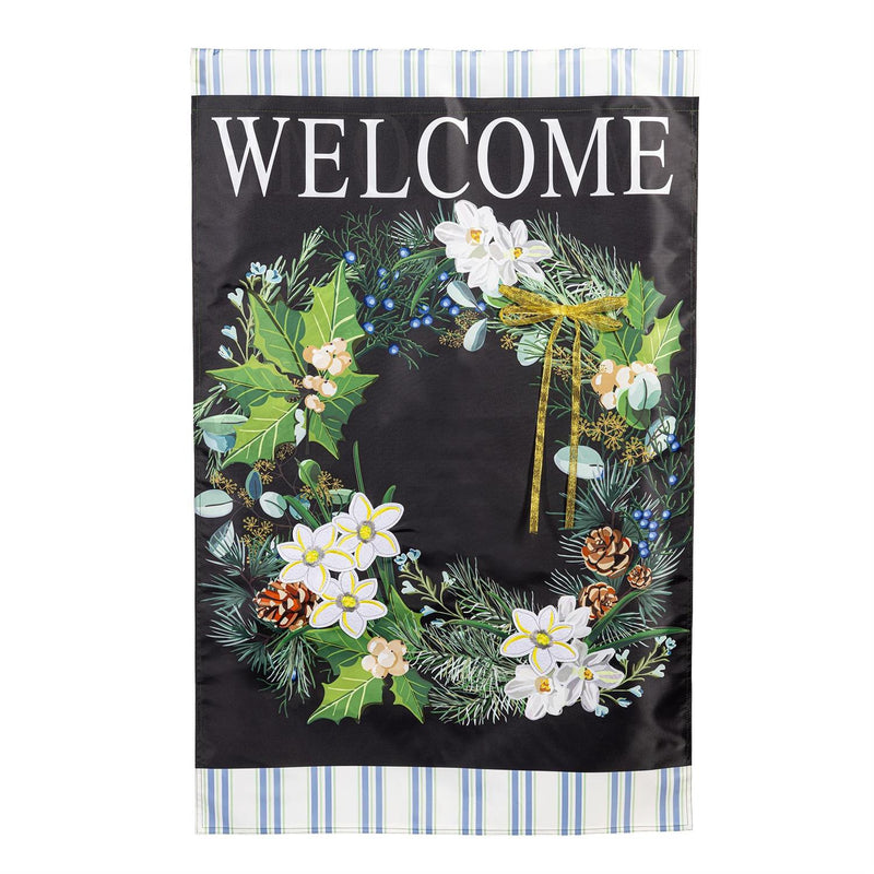 Winter Foliage Welcome Applique House Flag