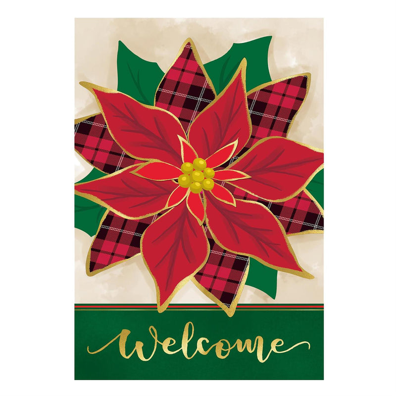 Welcome Poinsettia Applique House Flag