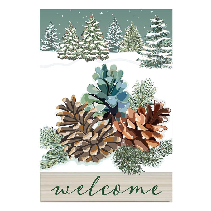 Winter Pinecones Applique House Flag