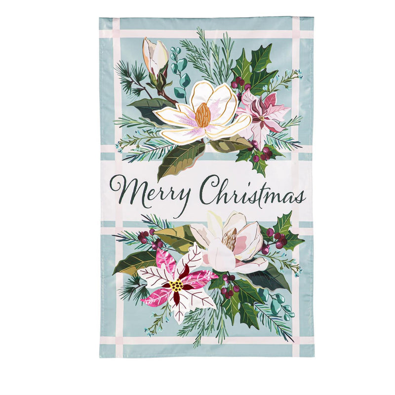 Merry Christmas Floral Applique House Flag