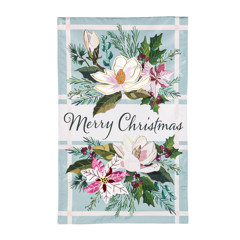 Merry Christmas Floral Applique House Flag