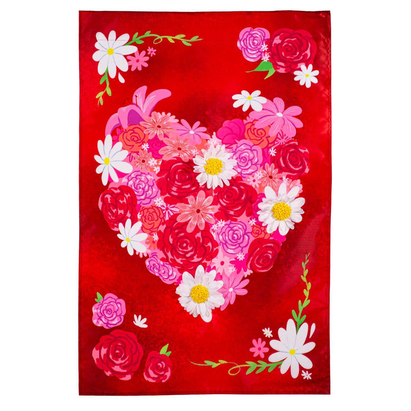 Heart A Flutter Floral Applique House Flag