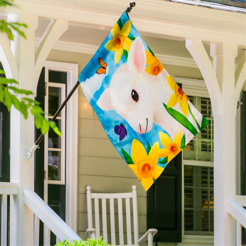 Lamb in Daffodil Field Applique House Flag