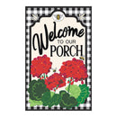 Welcome to Our Porch Geraniums Applique Garden Flag