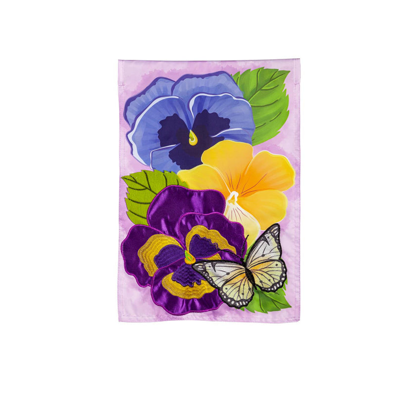 Pansy & Butterfly Applique Garden Flag