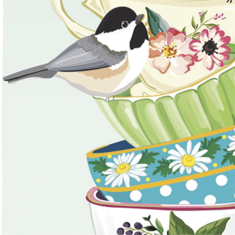Songbirds and Teacups Applique Garden Flag