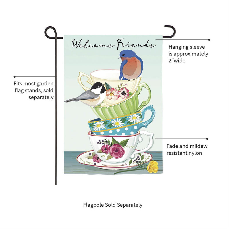 Songbirds and Teacups Applique Garden Flag