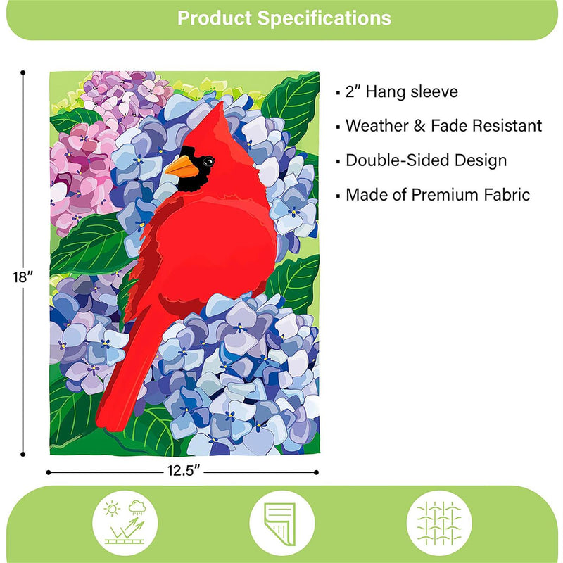 Red Cardinal and Hydrangeas Applique Garden Flag