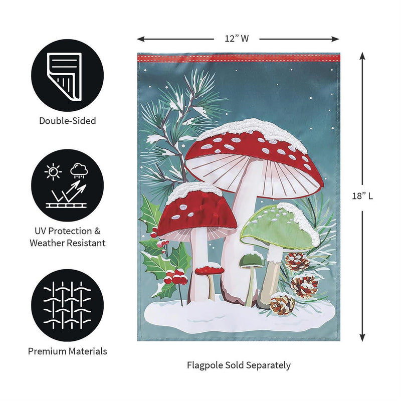 Woodland Winter Mushroom Applique Garden Flag
