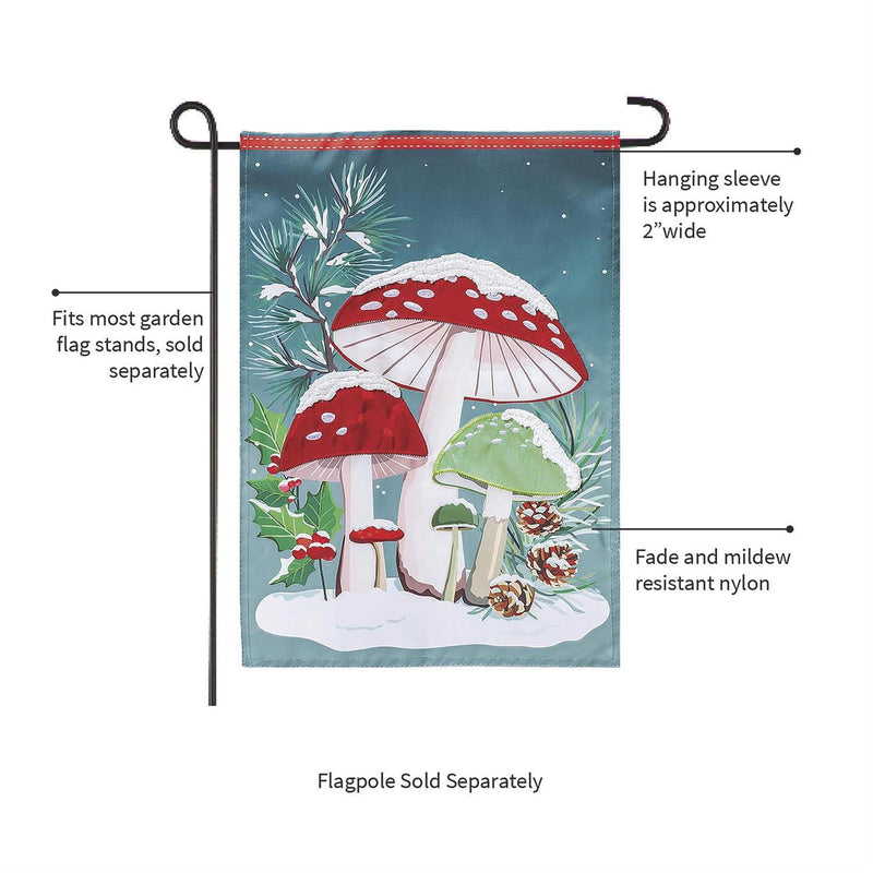 Woodland Winter Mushroom Applique Garden Flag