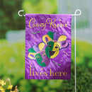 Mardi Gras Crazy Krewe Lives Here Applique Garden Flag