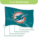 Miami Dolphins Single Sided Flag w/ 2 Grommets, 3'x5'