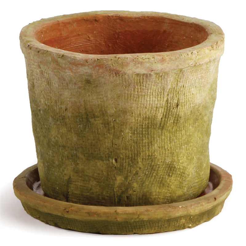 Napa Home Garden, TC WHT POT W SAUCER MOSS FINISH SM,2357sw