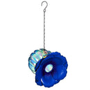 Metal Flower with Iridescent Glass Bird Feeder, Blue Dahlia