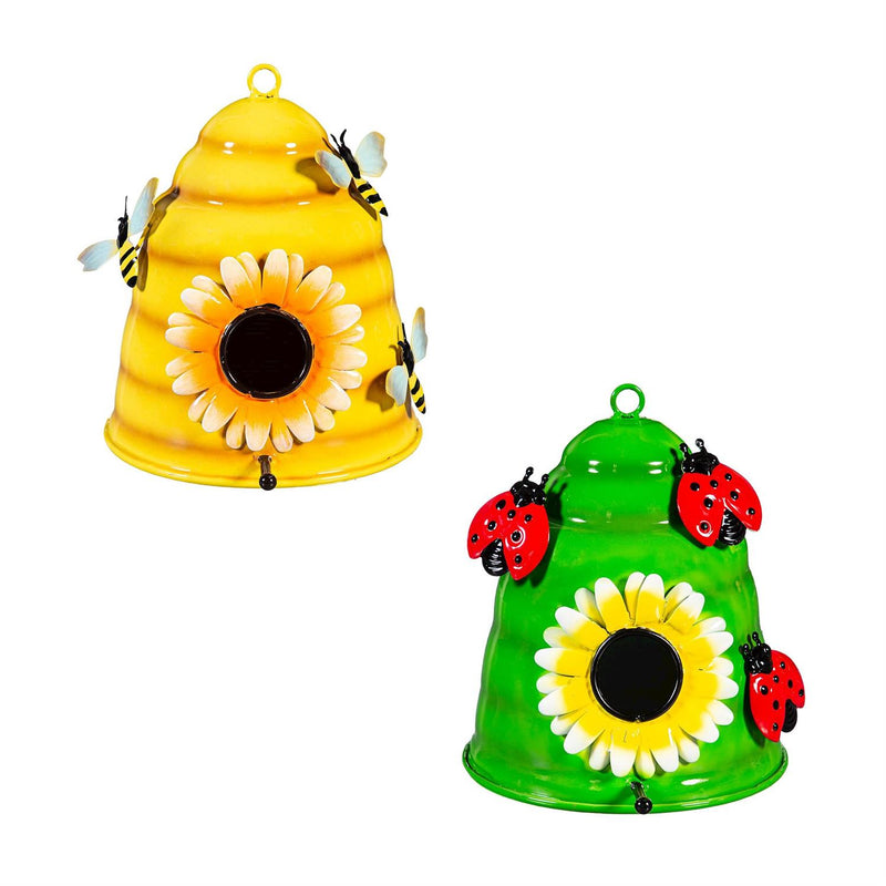 Metal Decorative Bird House, Colorful Bee House Statuary, 11"H