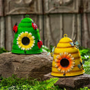 Metal Decorative Bird House, Colorful Bee House Statuary, 11"H