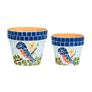 Blue Bird Mosaic Cachepots, Nested Set of 2