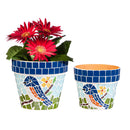 Blue Bird Mosaic Cachepots, Nested Set of 2