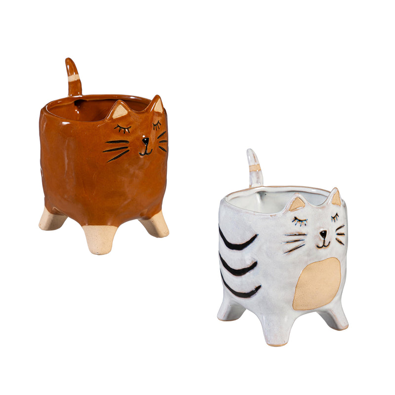 Petal & Plow Planter, Ceramic, Cat, Asst of 2