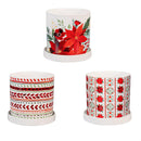 Holiday Poinsettia Planter, Ceramic Cachepot with Dish, 4.25", Asst of 3, CDU