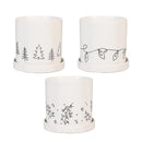Shades of Emerald Planter with Dish, Ceramic, Fine Line Holiday Drawings, 4.25", Asst of 3, CDU