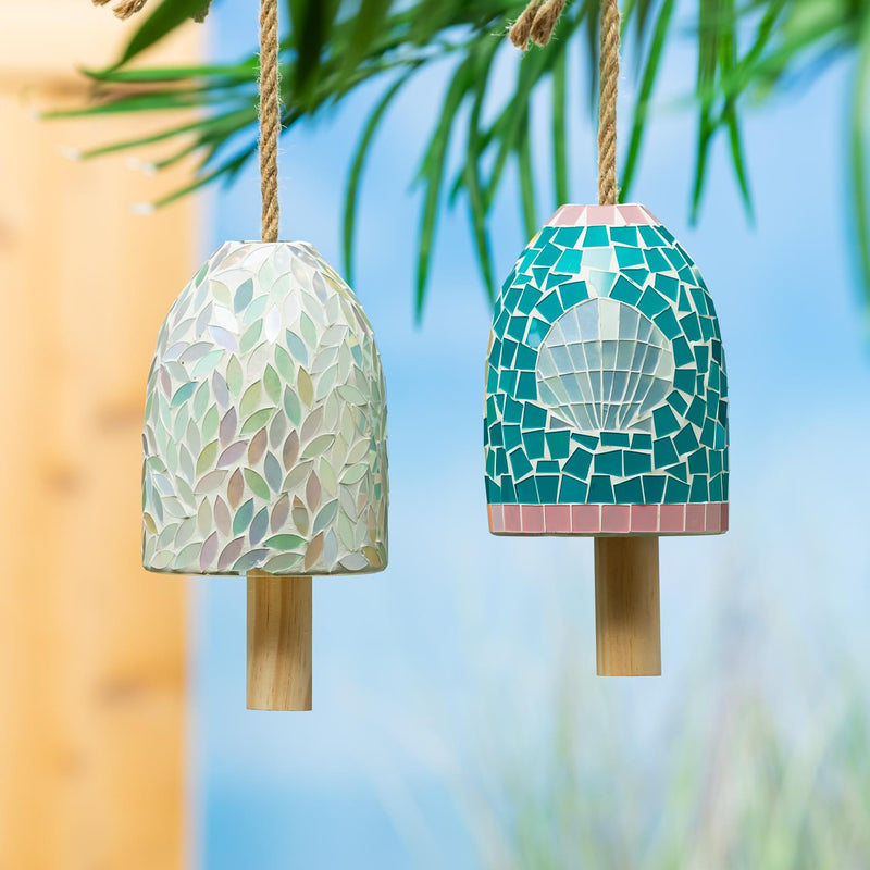 Coastal Mosaic Glass Bell Chime, Asst of 2