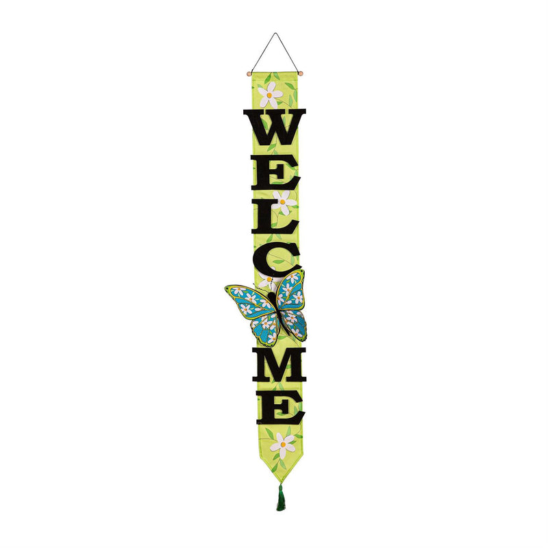Floral Butterfly Welcome Door Banner with 3D Butterfly
