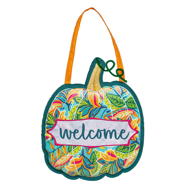 Patterned Jacobean Floral Pumpkin Door D√©cor