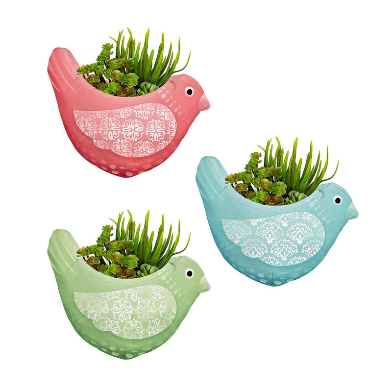 Whimsical Bird Fabric Wall Planters, Set of 3