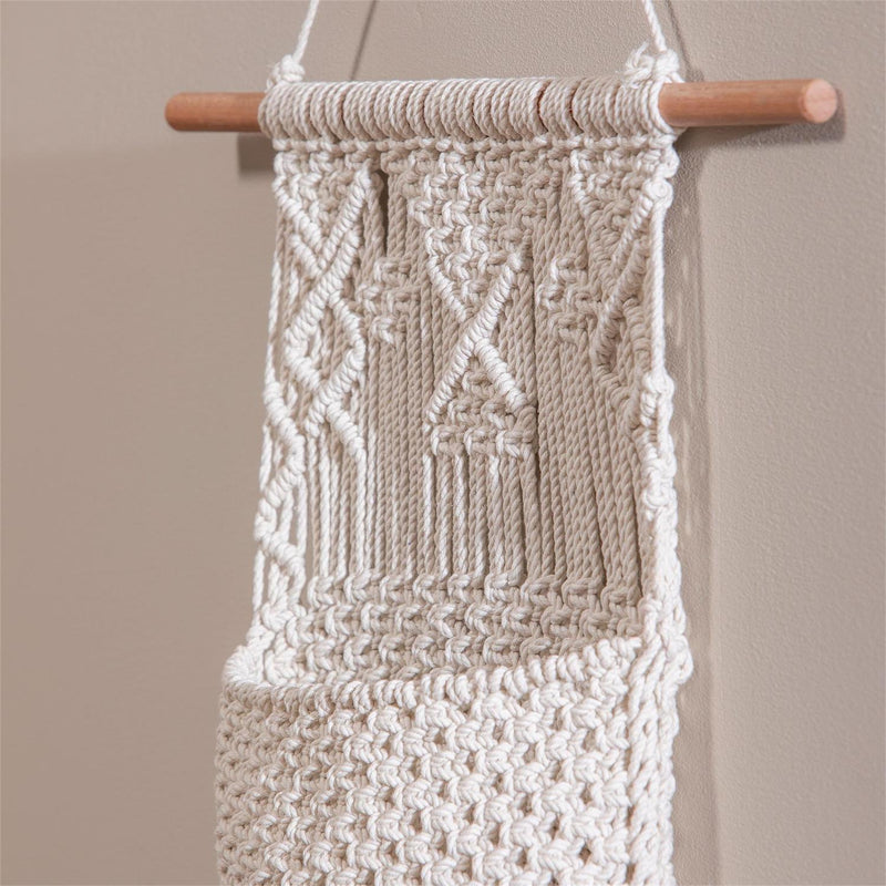 Macrame Wall Pocket Plant Cover, Natural